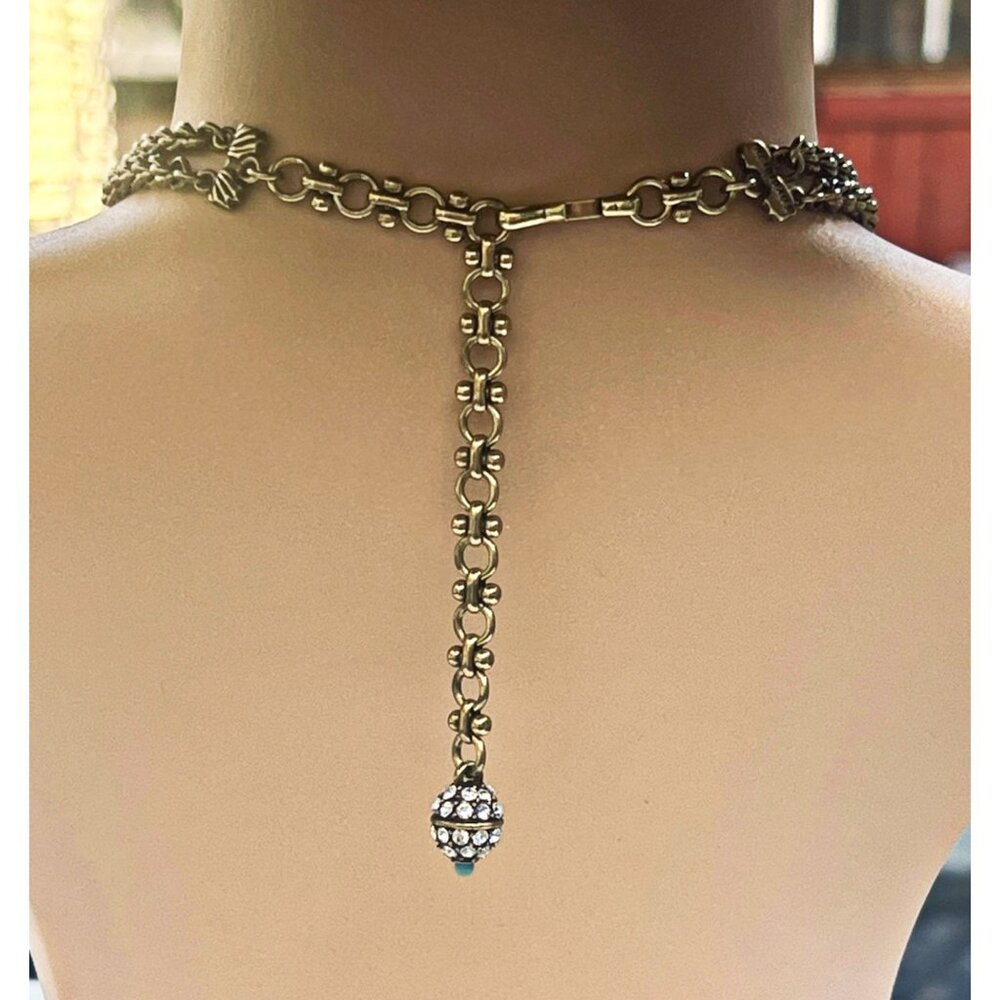 Vintage Turquoise & Crystal Tassel Lariat Necklace By Heidi Daus - Picture 8 of 9